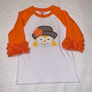 Appliqué Scarecrow Fall ruffled girls top